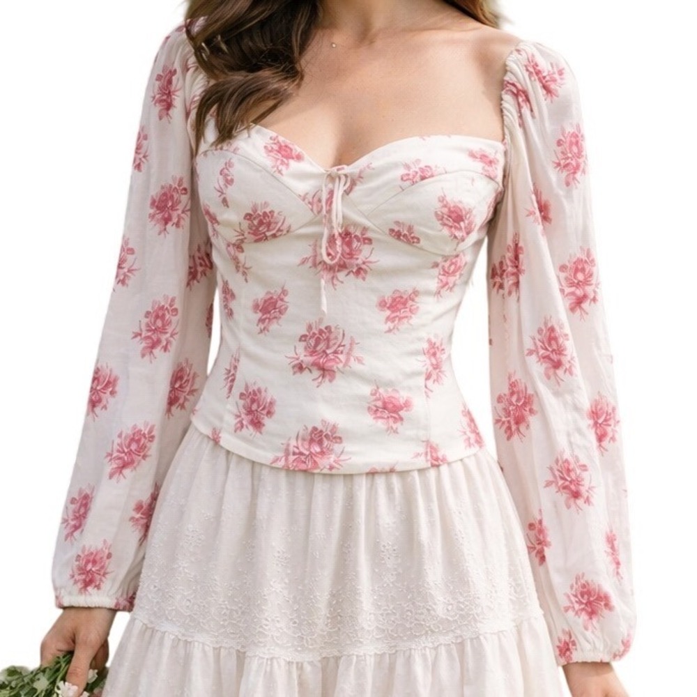 Aritzia Wilfred Women's Floral Print Sweatheart Neckline Novella Blouse Sz S NWT
